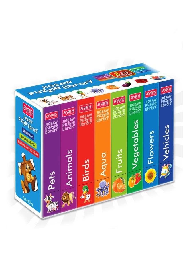 YUIOP - Jigsaw Puzzle Library - Jigsaw Puzzles for Kids - Explore Pets, Animals, Birds, Aqua, Fruits, Vegetables, Flowers, Vehicles - Fun & Learn (Pack of 8) - Image 1